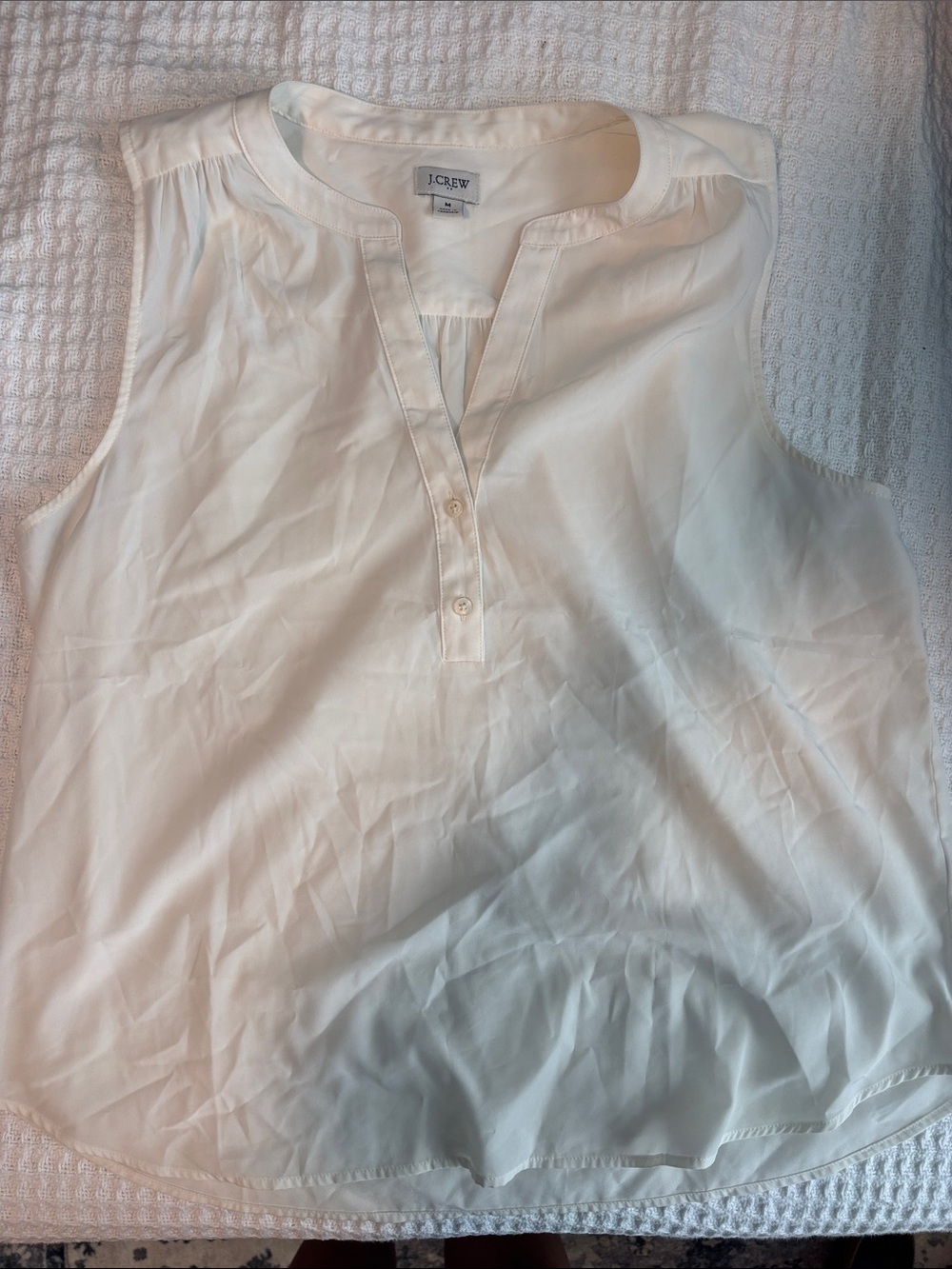 J. Crew Cream Sleeveless Split-Neck Blouse